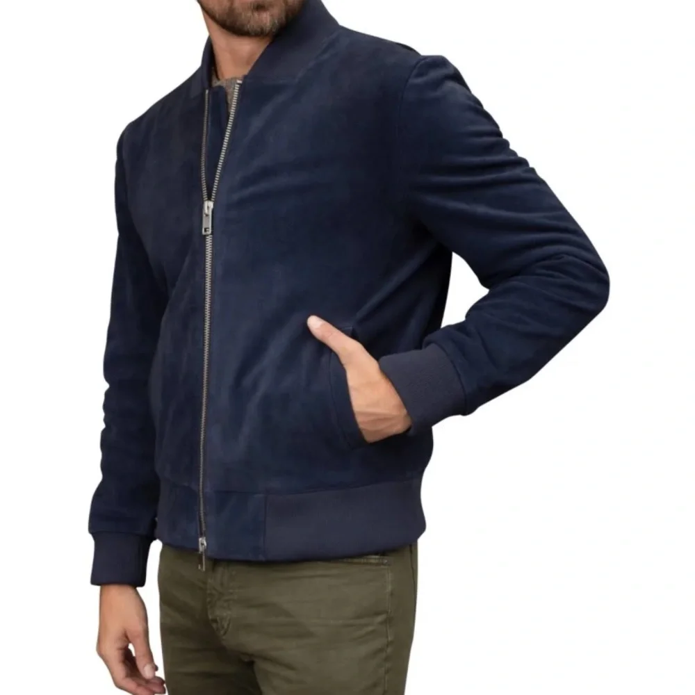 Bagatelle Sz S Olive Green Men’s Suede Bomber Jacket - Picture 4 of 13